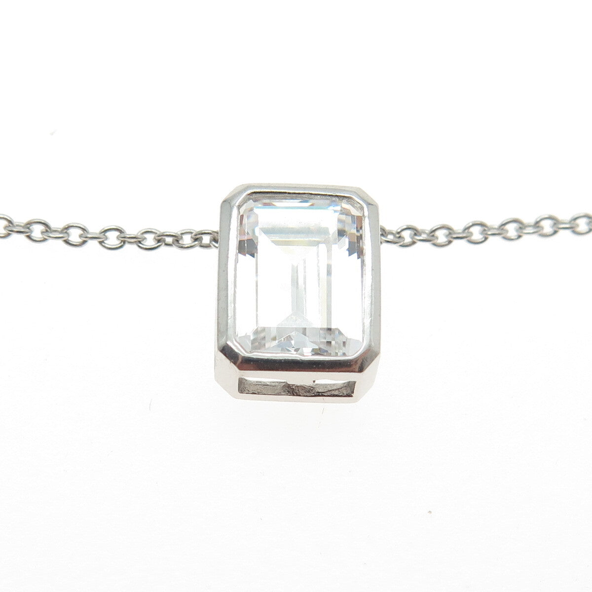 925 Sterling Silver Emerald-Cut C Z Cable Chain Adjustable Necklace 18-20"