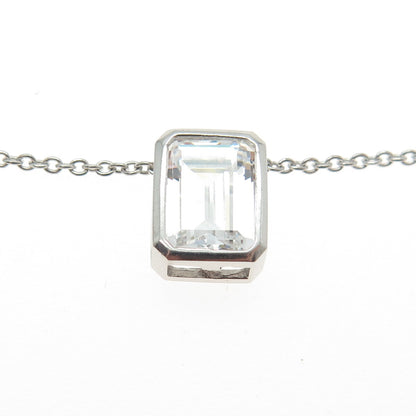 925 Sterling Silver Emerald-Cut C Z Cable Chain Adjustable Necklace 18-20"
