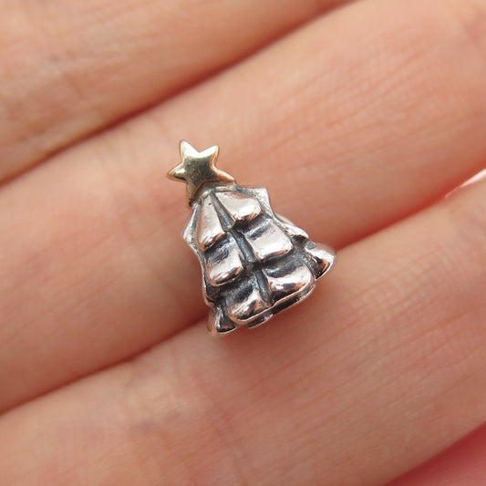 PANDORA 925 Sterling Silver & Gold Christmas Tree Slide Bead Charm
