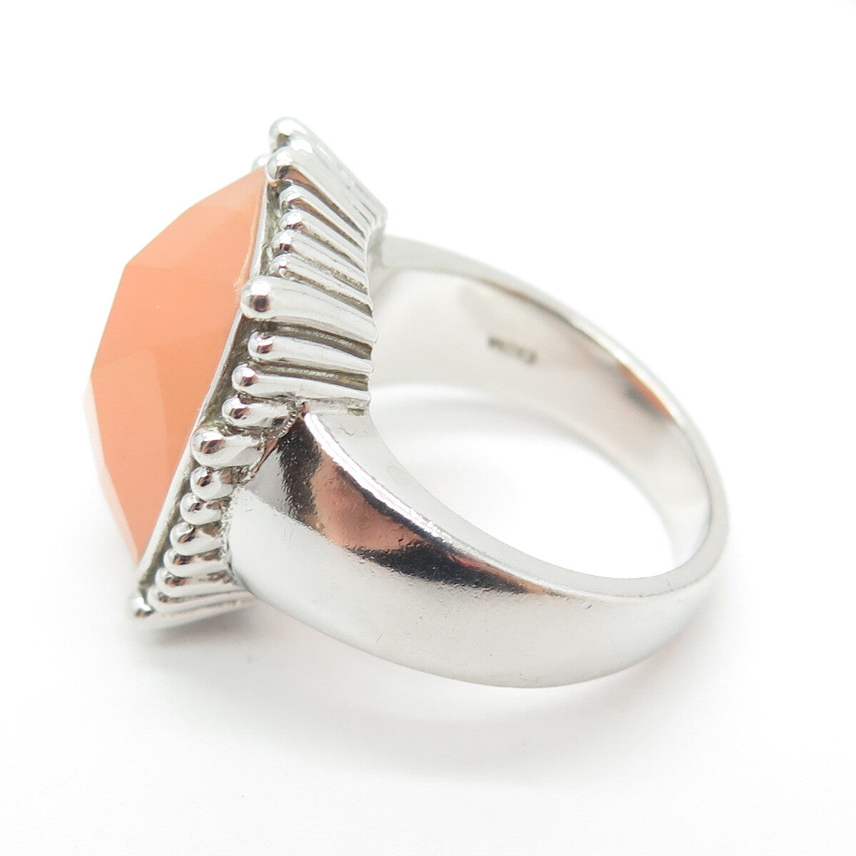 925 Sterling Silver Vintage Real Peach Mountain Jade Granulated Ring Size 10