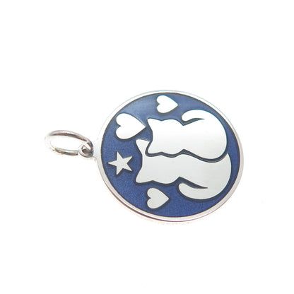 925 Sterling Silver Purple Enamel Cat Couple Heart Minimalist Charm Pendant