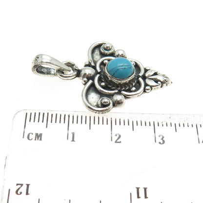 925 Sterling Silver Vintage Real Turquoise Gem Butterfly Boho / Ethnic Pendant