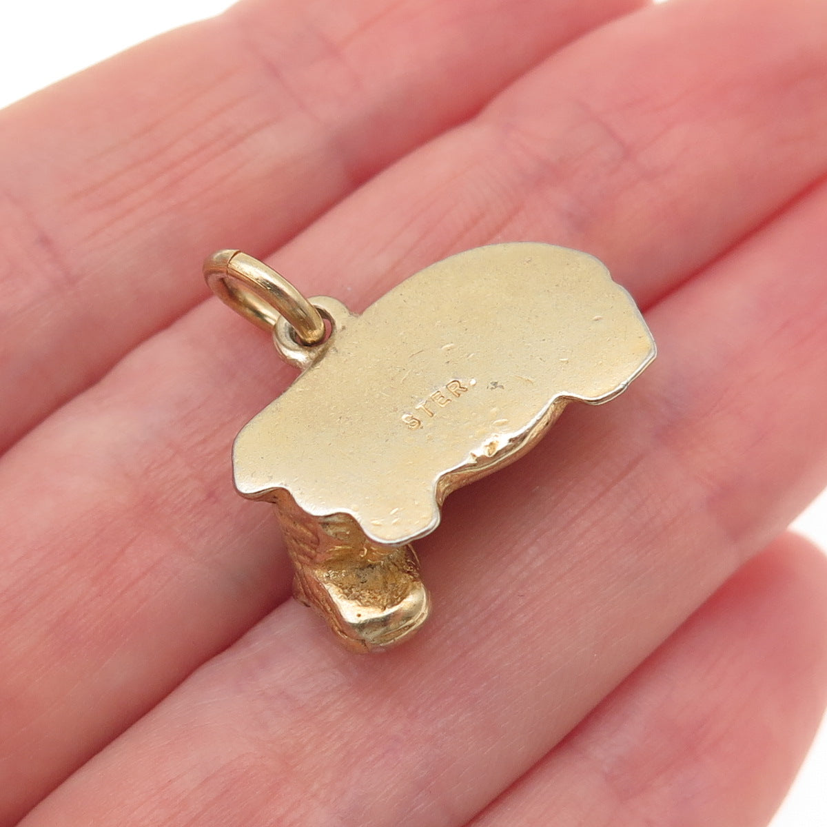 925 Sterling Silver Gold Plated Vintage Hippopotamus Charm Pendant