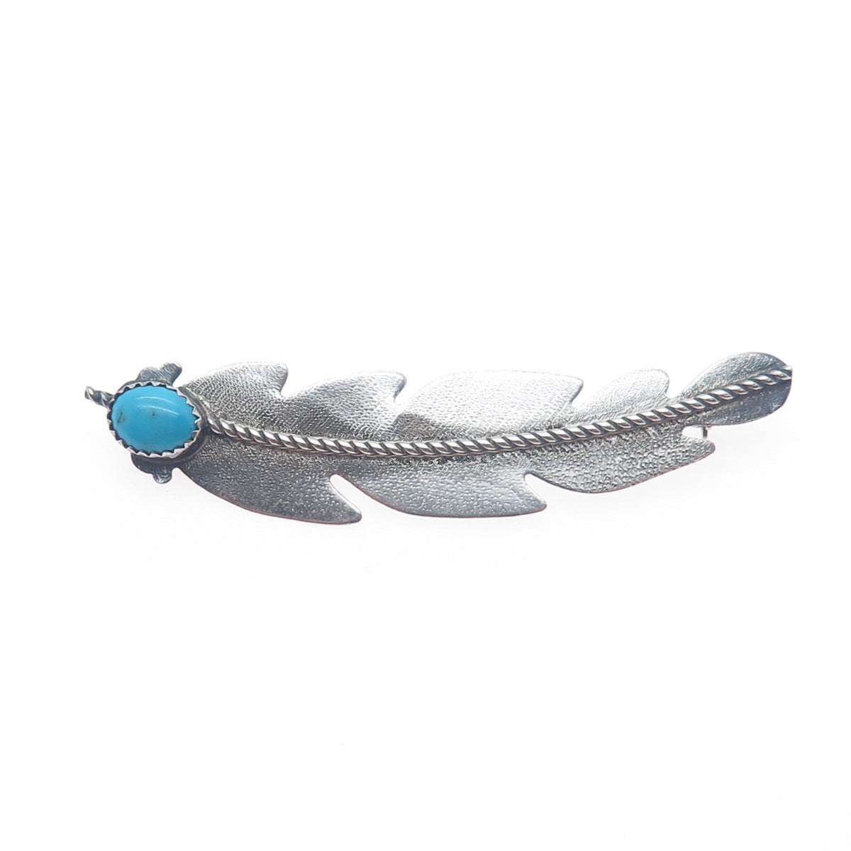 Old Pawn Sterling Silver Vintage Southwestern Turquoise Feather Tribal Brooch