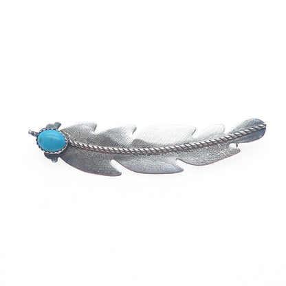 Old Pawn Sterling Silver Vintage Southwestern Turquoise Feather Tribal Brooch
