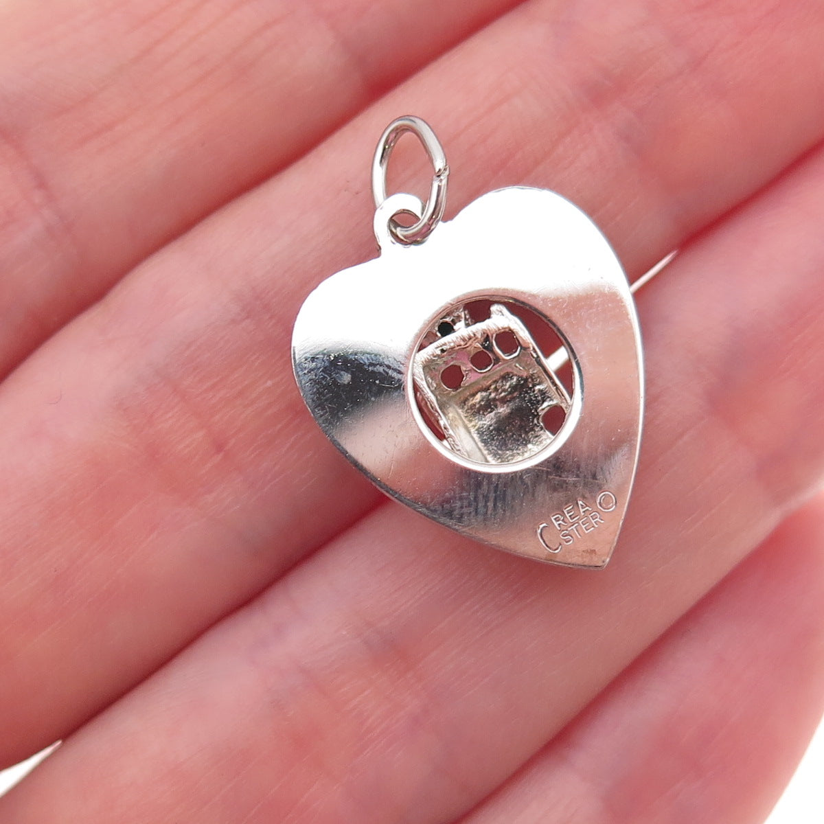 Crea 925 Sterling Silver Vintage Rhinestone Las Vegas Slot Machine Heart Pendant