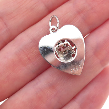 Crea 925 Sterling Silver Vintage Rhinestone Las Vegas Slot Machine Heart Pendant