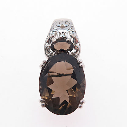 D'Joy 925 Sterling Silver Real Oval-Cut Smoky Quartz Charm Pendant