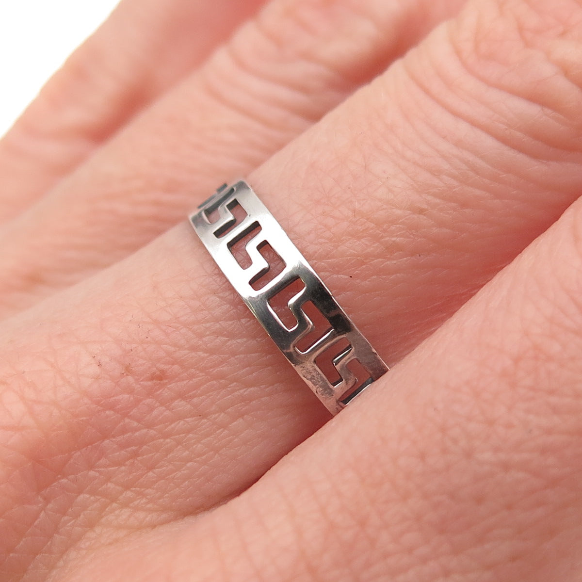 925 Sterling Silver Vintage Greek Key Oxidized Band Ring Size 8.5