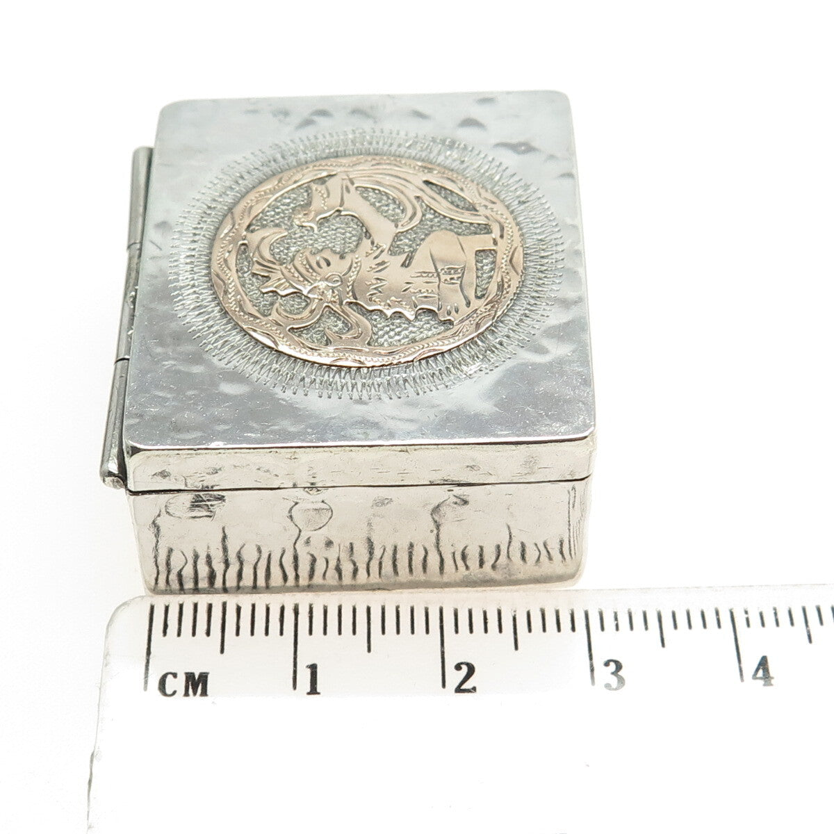 10K Rose Gold & 925 Sterling Silver Vintage Guatemala Mayan Snuff Box