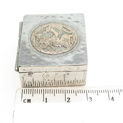 10K Rose Gold & 925 Sterling Silver Vintage Guatemala Mayan Snuff Box
