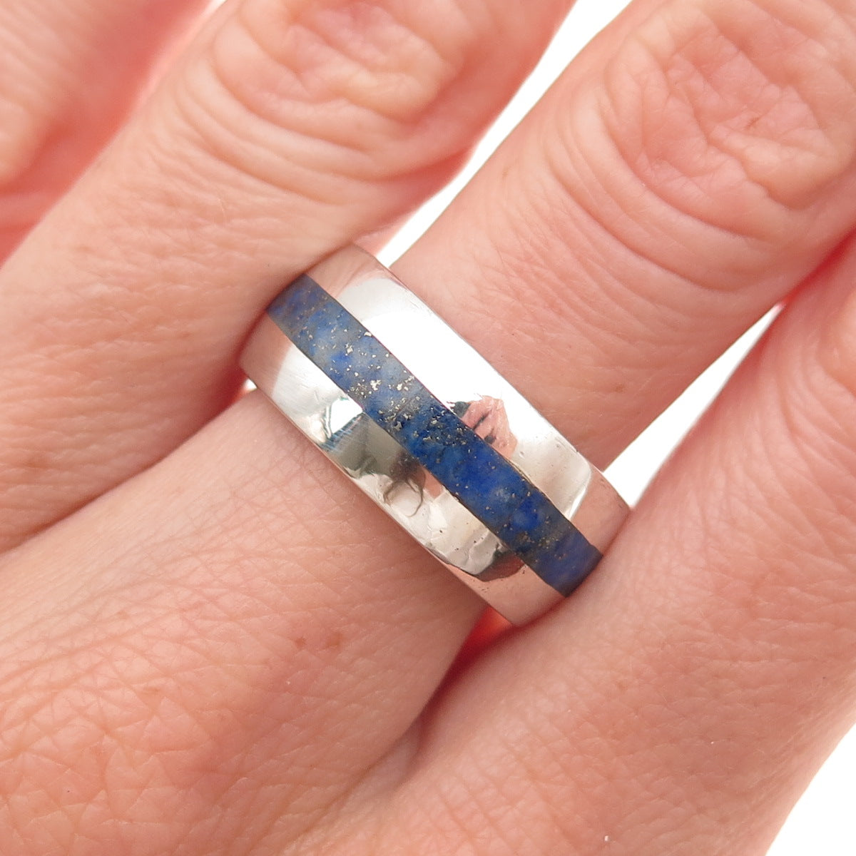 Paul Brackna 925 Sterling Silver Vintage Real Lapis Modernist Ring Size 7.25