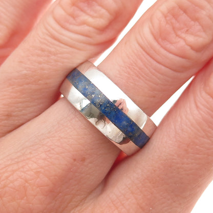 Paul Brackna 925 Sterling Silver Vintage Real Lapis Modernist Ring Size 7.25