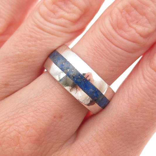 Paul Brackna 925 Sterling Silver Vintage Real Lapis Modernist Ring Size 7.25