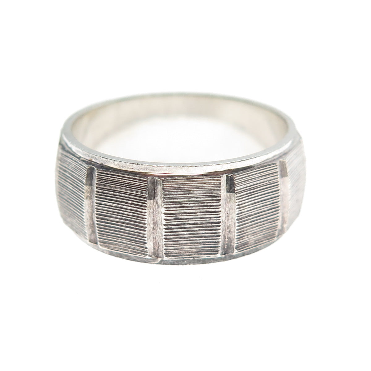 LOTUS 999 Fine Silver Vintage Panel Oxidized Band Ring Size 7