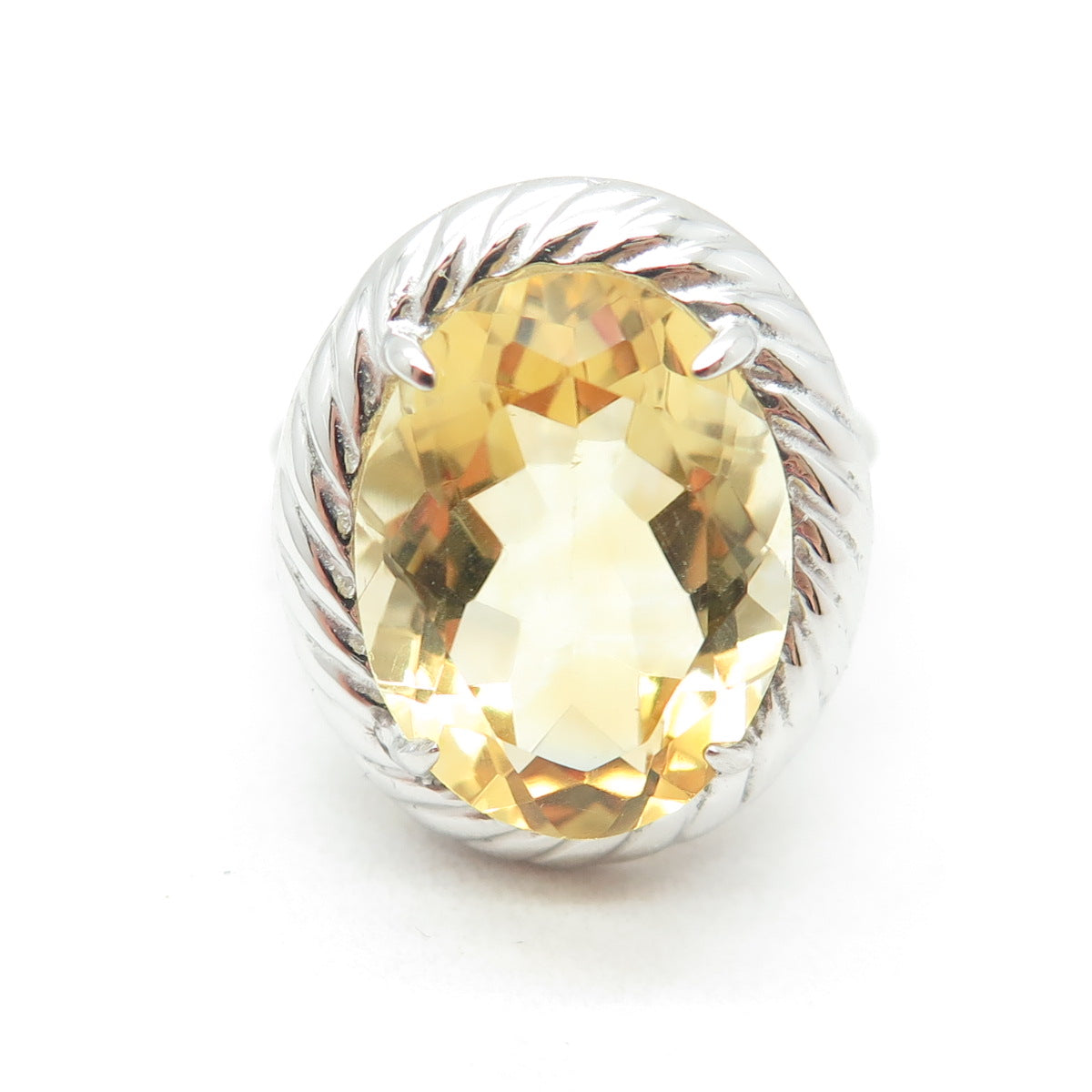 925 Sterling Silver Real Oval-Cut Citrine Ring Size 6.25