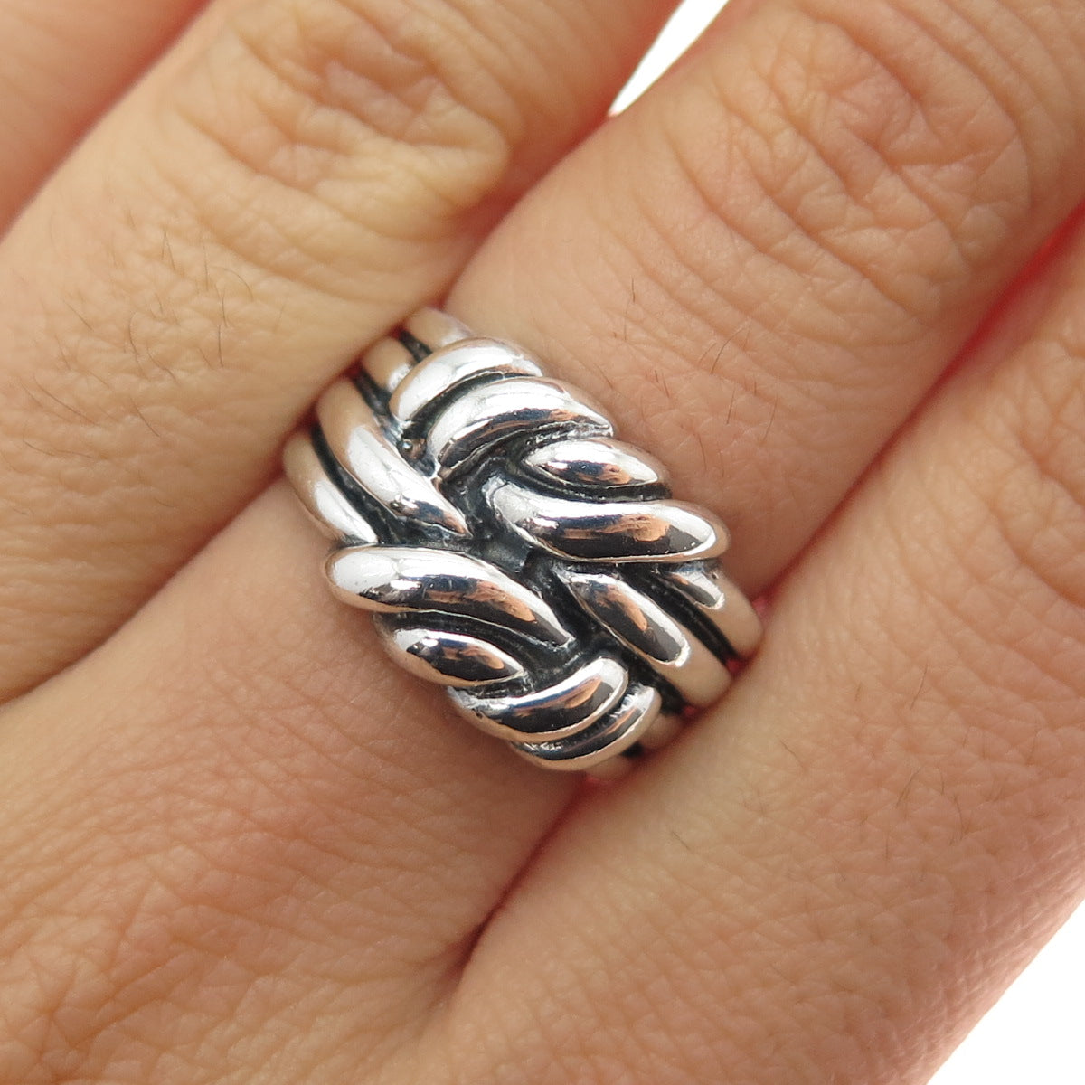 925 Sterling Silver Vintage Modernist Twisted Knot Oxidized Ring Size 6.75