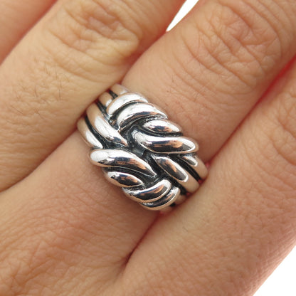 925 Sterling Silver Vintage Modernist Twisted Knot Oxidized Ring Size 6.75