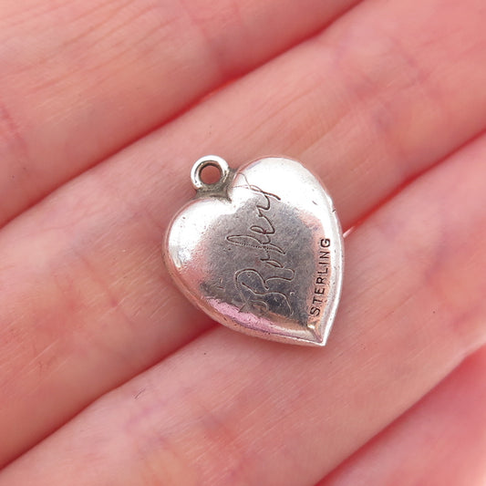 925 Sterling Silver Antique Art Deco Clover Heart Chatelaine Charm Pendant