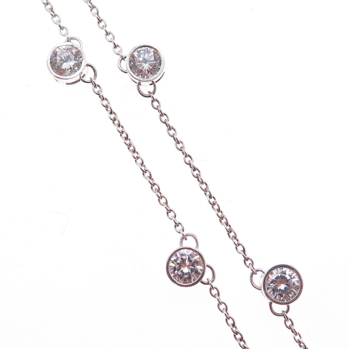 925 Sterling Silver Round-Cut C Z Station Cable Chain Necklace 16"