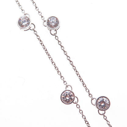 925 Sterling Silver Round-Cut C Z Station Cable Chain Necklace 16"