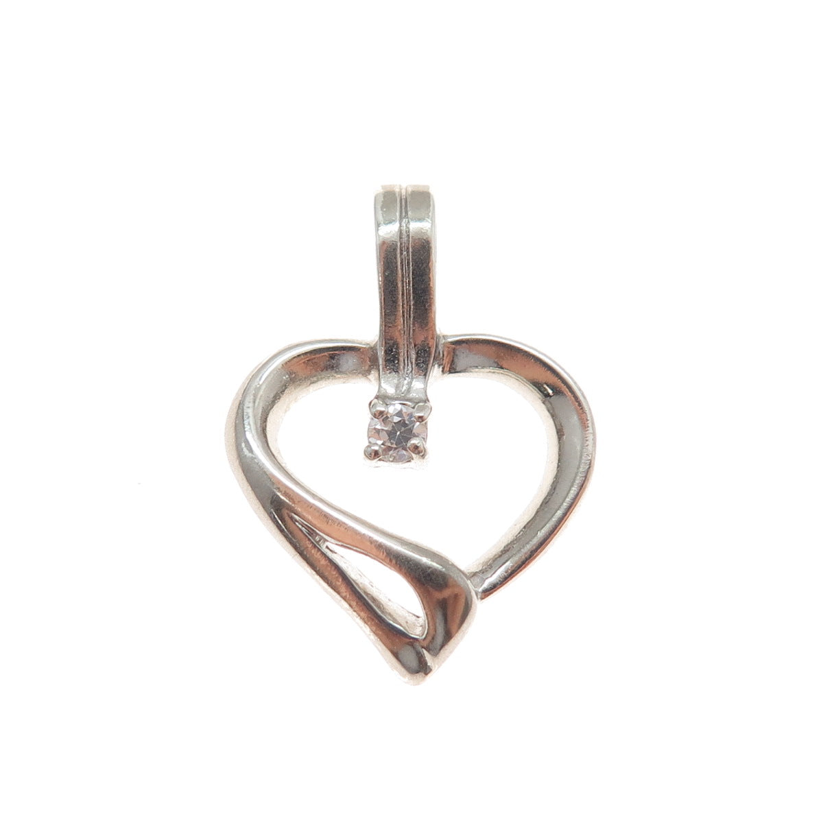 DIADEMA 925 Sterling Silver Vintage C Z Heart Minimalist Charm Pendant