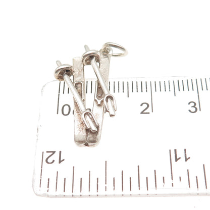 925 Sterling Silver Vintage Ski & Pole Oxidized Charm Pendant