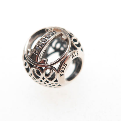 Pandora 925 Sterling Silver C Z Letter I Initial Slide Bead Charm
