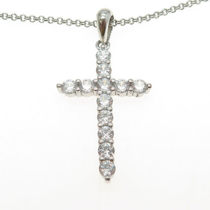 925 Sterling Silver Italy Round-Cut Shaped C Z Cross Rolo Chain Necklace 16"