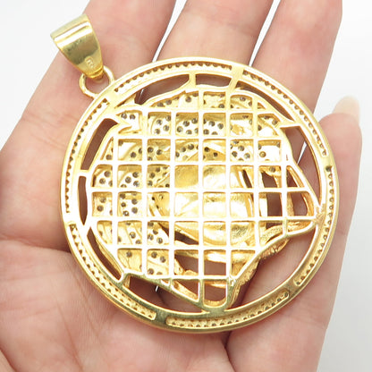 925 Sterling Silver Gold Plated Round-Cut C Z Meduza Greek Pendant