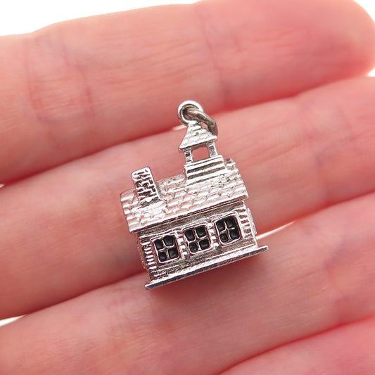 Wells 925 Sterling Silver Vintage Church 3D Charm Pendant