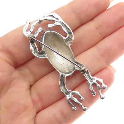 925 Sterling Silver Vintage Frog For Good Luck Oxidized Pin Brooch