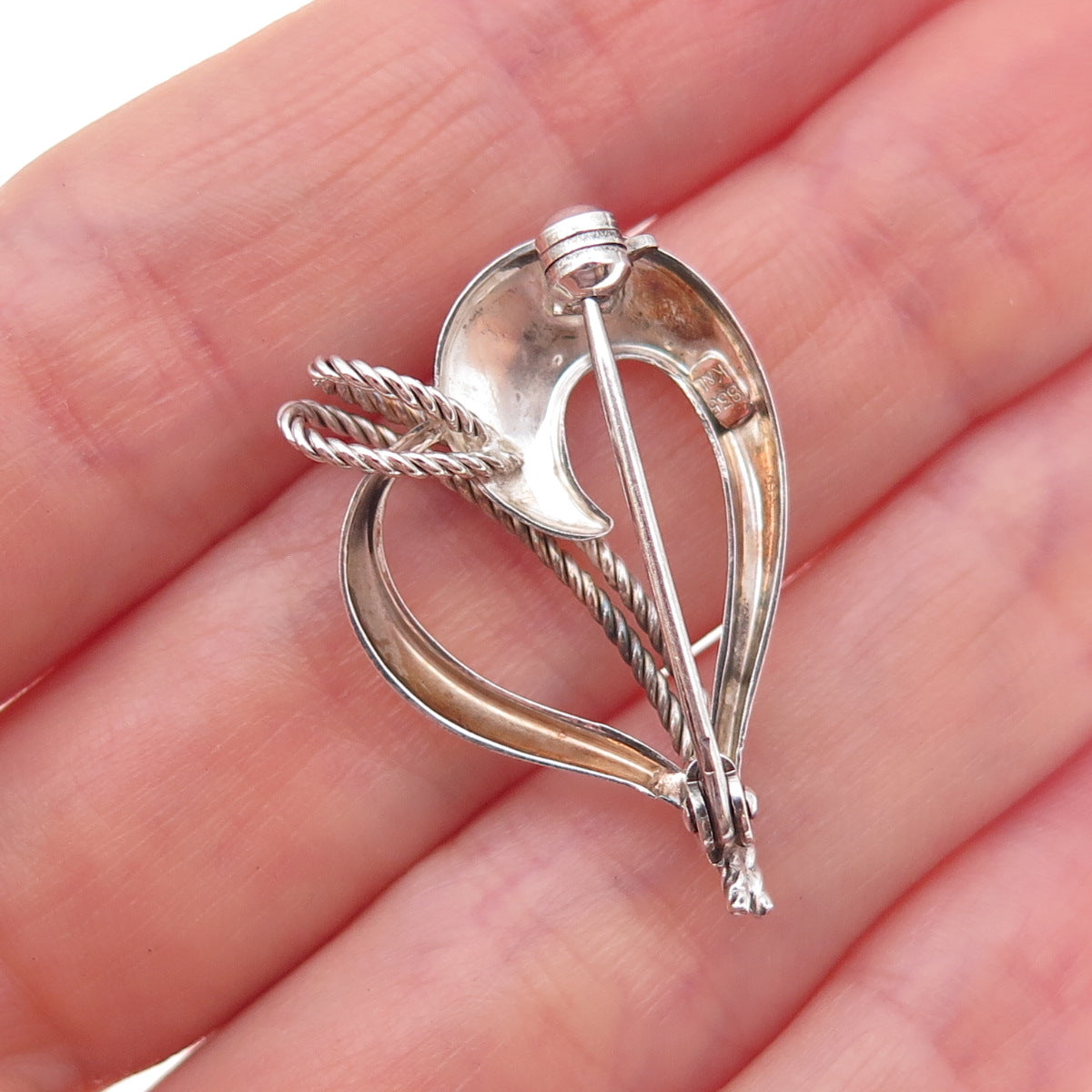 Kordes & Lichtenfels 835 Silver Vintage Modernist Heart Pin Brooch / Pendant