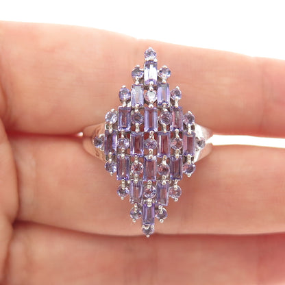 925 Sterling Silver Vintage Real Round & Emerald-Cut Amethyst Ring Size 8.25