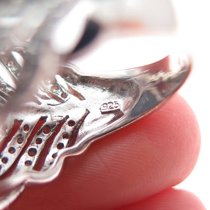 925 Sterling Silver Real Hematite & C Z Floral Ring Size 7.25