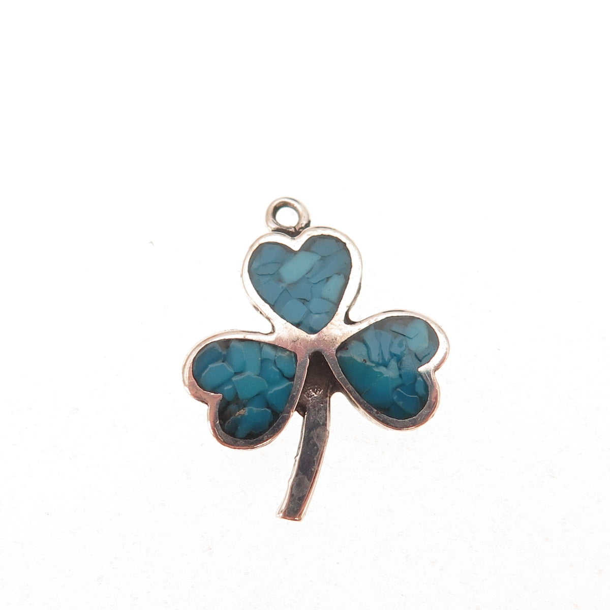 Tommy Long Navajo Old Pawn 925 Sterling Vintage Turquoise Inlay Clover Pendant