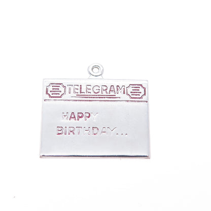 GRIFFITH & SONS Sterling Silver Vintage Enamel Happy Birthday Telegram Pendant