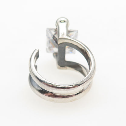 950 Silver Vintage Princess-Cut C Z Modernist Oxidized Adjustable Ring Size 8