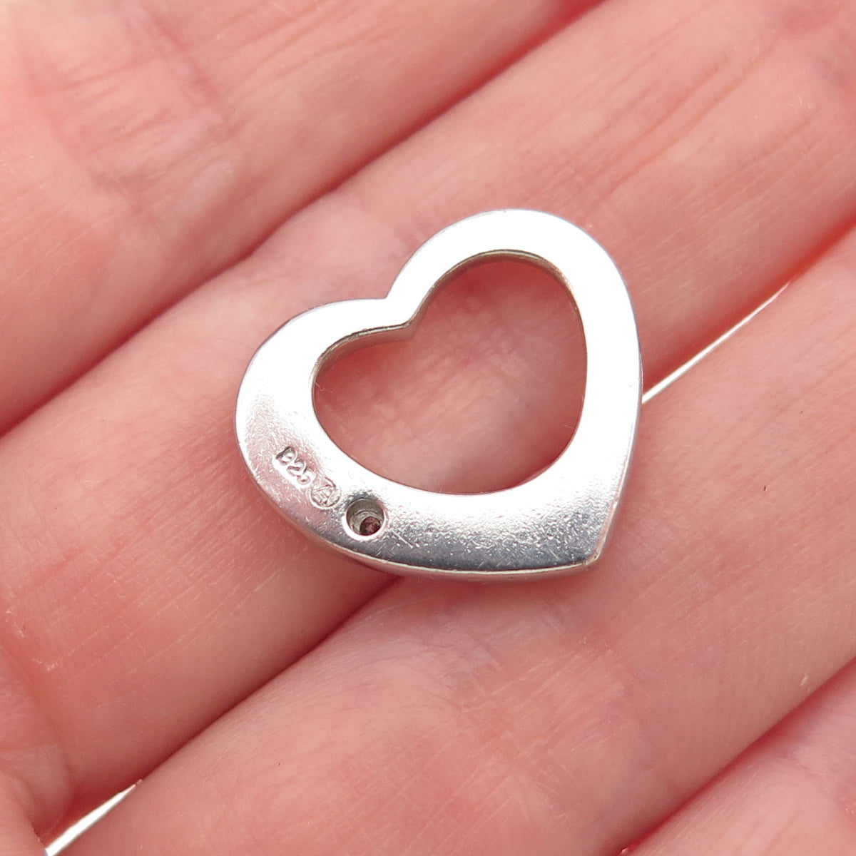 925 Sterling Silver Real Round-Cut Diamond Open Heart Mini Charm Pendant