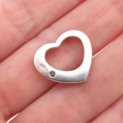 925 Sterling Silver Real Round-Cut Diamond Open Heart Mini Charm Pendant