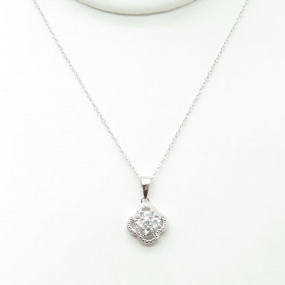 925 Sterling Silver Real Blue Topaz Flower Pendant Cable Chain Necklace 18"