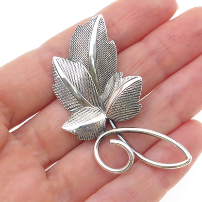 BEAU 925 Sterling Silver Vintage Floral Leaf Oxidized Pin Brooch