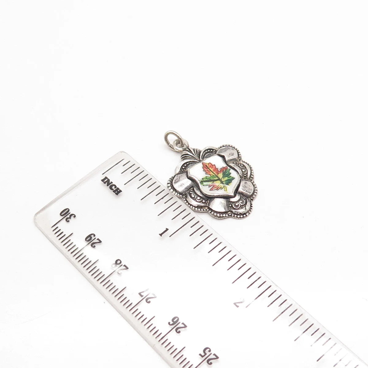 925 Sterling Silver Vintage REU Enamel Maple Leaf Coat of Arms Pendant