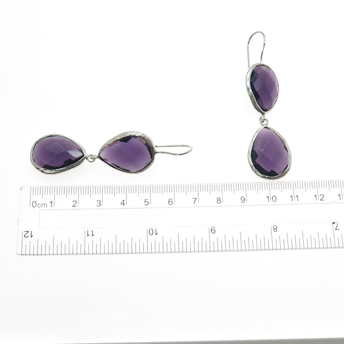 925 Sterling Silver Real Pear-Cut Amethyst Dangle Earrings