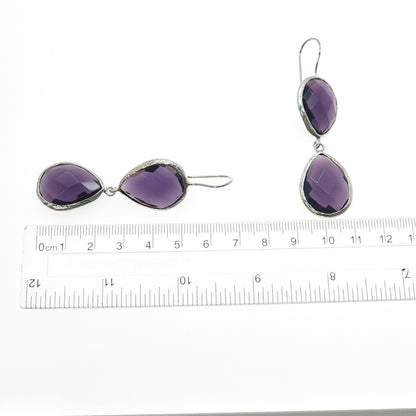 925 Sterling Silver Real Pear-Cut Amethyst Dangle Earrings