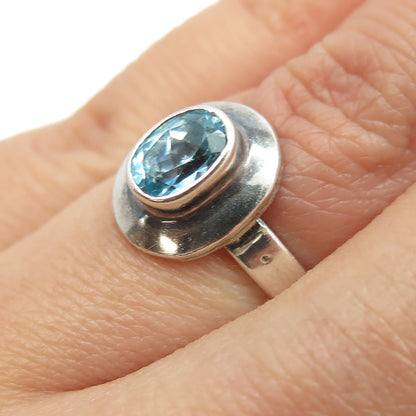 925 Sterling Silver Vintage Real Blue Topaz Gemstone Ring Size 5