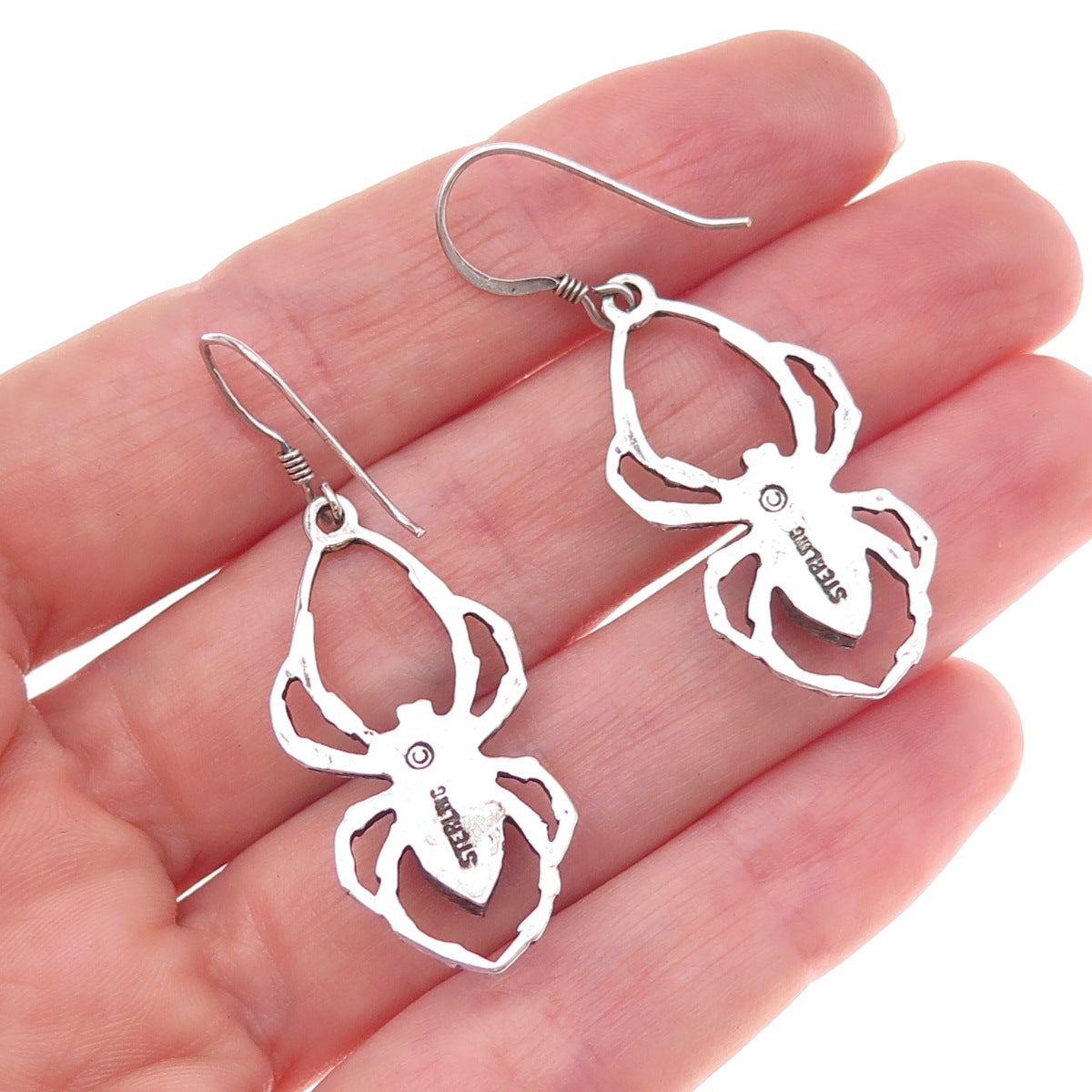 925 Sterling Silver Vintage Real Black Onyx Spider Oxidized Dangle Earrings