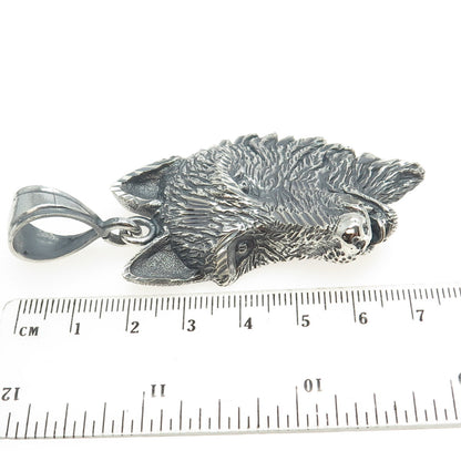 ONE OF A KIND 925 Sterling Silver Vintage Wolf Large Pendant