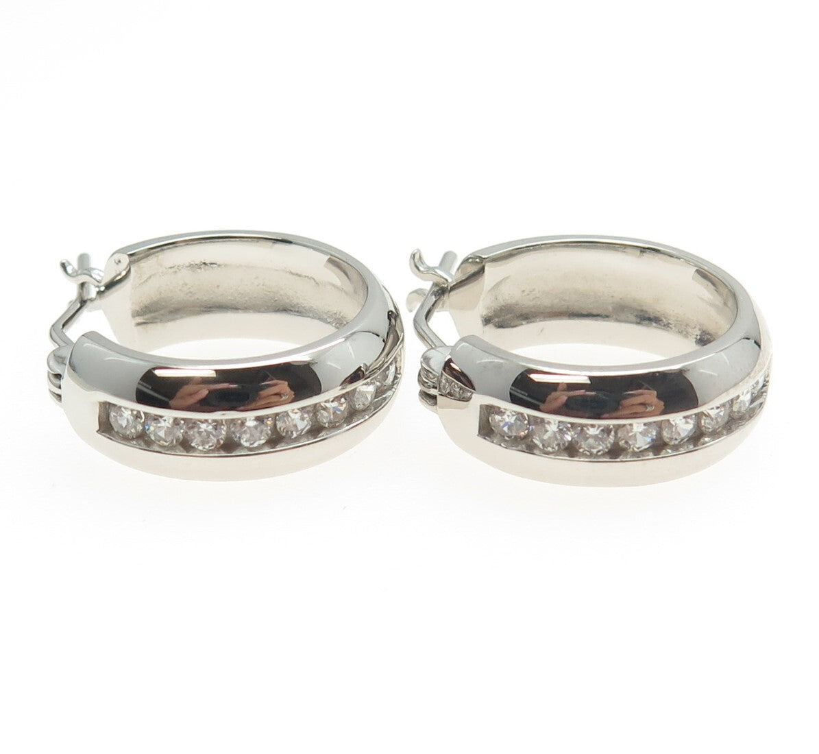 925 Sterling Silver Round-Cut C Z Hoop Earrings