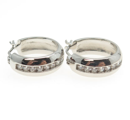 925 Sterling Silver Round-Cut C Z Hoop Earrings